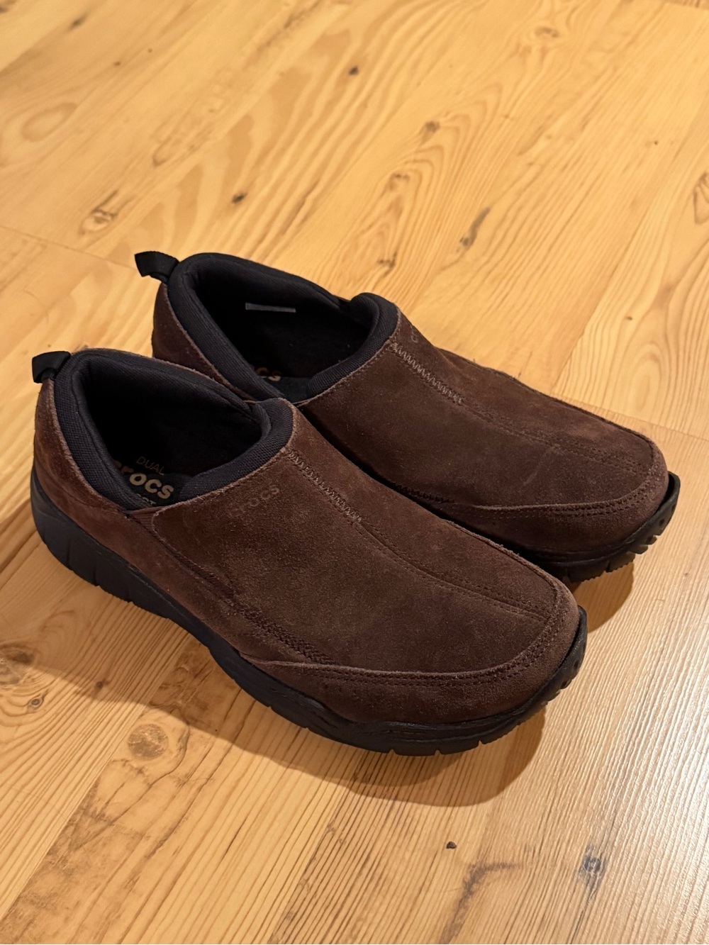 Crocs Swiftwater Brown Suede Shoes Mens Size 9M Slip On Loafers